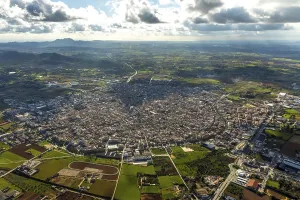 Aerial view, View of Manacor with meadows and fields