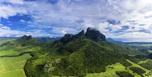 Aerial view, view of the Mont Du Rempart mountain with Trois Mamelles
