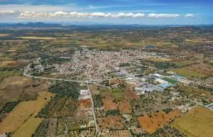Aerial view, View of Santanyi with view into the interior