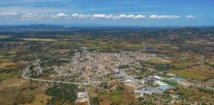 Aerial view, View of Santanyi with view into the interior