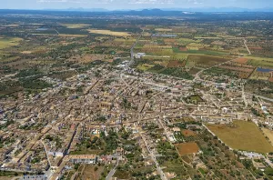 Aerial view, View of Santanyi with view into the interior