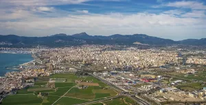 Aerial view, view of town with harbour