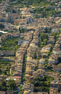 Aerial view, view of the town with St Bartholomew's Catholic Church