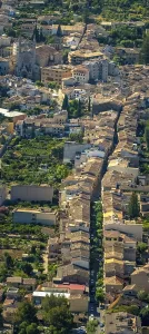 Aerial view, view of the town with St Bartholomew's Catholic Church