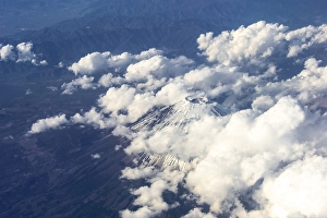 Aerial view, volcanic crater, Mount Fuji from above
