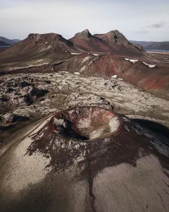 Aerial view, volcanic crater, near Friðland að Fjallabaki