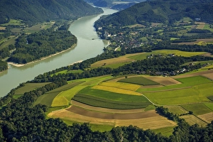 Aerial view, Wachau with Servite monastery Schloss Schoenbuehel Castle on the Danube