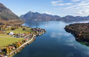 Aerial view, Walchensee mountains in autumn