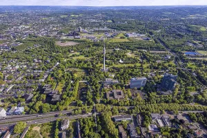 Aerial view, Westfalenpark general view with Florianturm