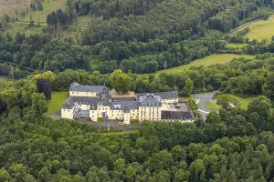 Aerial view, Wittgenstein Castle in the forest