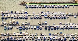 Aerial view, yachts in the harbour
