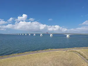 Aerial view, Zeeland Bridge in the Oosterschelde estuary