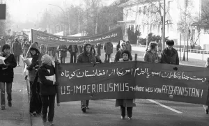 Afghans and some Germans demonstrated against US interference in Afghanistan on 19