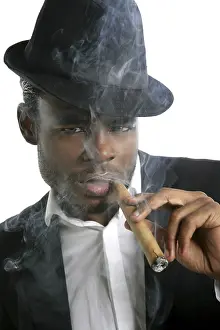 Category Historic EN Prints: African american man smoking cigar portrait with black hat