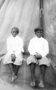 Two African boys in european clothing