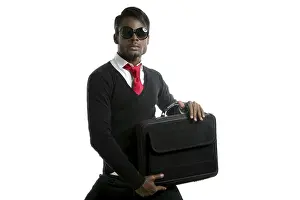 Category Historic EN Prints: Afro american businessman student with laptop isolated on white