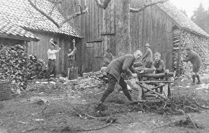 Agriculture, men chopping wood