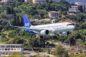 An Airbus A320neo aircraft of SAS Scandinavian Airlines with the registration SX-NEI at the airport in Corfu