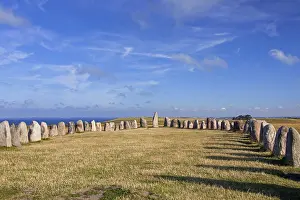 Ales stones, Ales stenar, megalithic oval stone monument representing a stone ship
