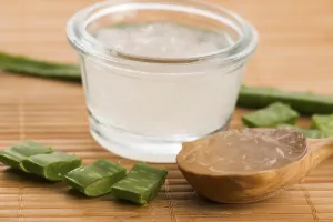Aloe vera juice with fresh leaves