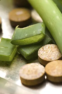 Aloe vera plant with pills - herbal medicine