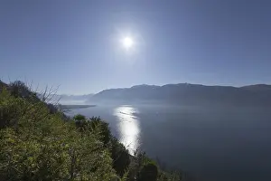 Alpine Lake Maggiore with Mountain and Sunshine in Ticino