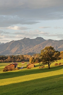 Alpine landscape with barn, with a view of the Wetterstein range