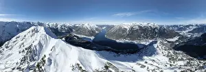 Framed Print : Alpine panorama, aerial view, epic view of mountain landscape with snow in winter