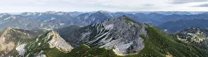 Alpine panorama, aerial view, summit and degree