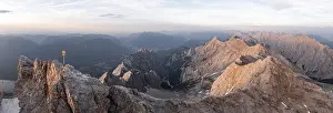 Alpine panorama, aerial view, Zugspitze and summit cross