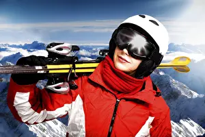 A alpine skier on the piste. Alps in the winter time