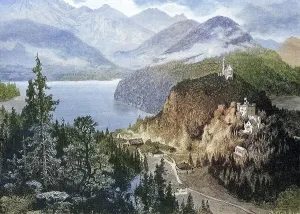 Alpsee, Schloss Hohenschwangau und Neuschwanstein von der Aussichtswarte Jugend aus gesehen