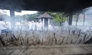 Altar with burning incense sticks