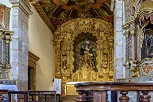 Altar and interior of an old baroque church in the historic city of Tiradentes in Minas Gerais