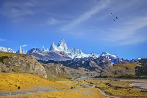 Amazing tops of Mountains Fitzroy are lit with the midday sun