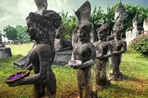 Amazing view of mythology and religious statues at Wat Xieng Khuan Buddha park
