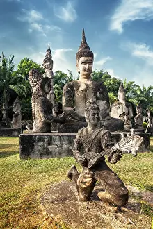 Amazing view of mythology and religious statues at Wat Xieng Khuan Buddha park
