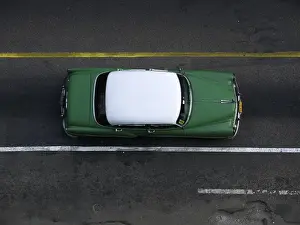 American vintage car on the road seen from above