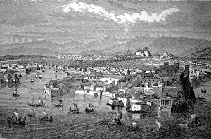 Ancient Athens, Greece, seen from Piraeus
