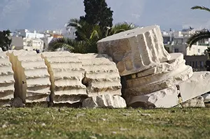Ancient fallen roman column from athens, Greece