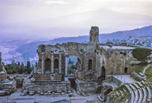 Ancient Greek theatre of Taormina, Sicily, Italy, Europe 1969 built in the third century BC, Europe