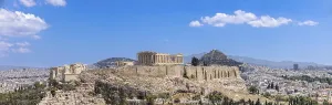 Ancient landmark citadel Acropolis of Athens seen from the Hill of the Muses