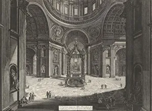 Ancient Rome, the interior view of St Peter's Basilica in the Vatican
