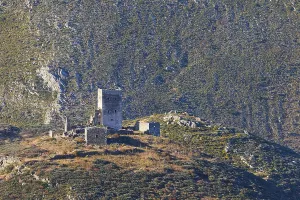An ancient ruin on a barren mountain