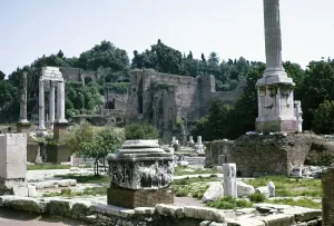 Ancient ruins of the Roman Forum, Rome, Italy in 1974