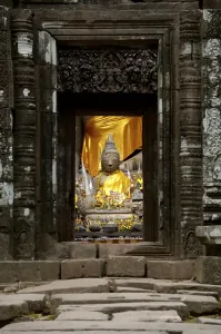 Category Buddhism Prints: Ancient Shiva sanctuary with Buddha statue Wat Phu Champasak Laos