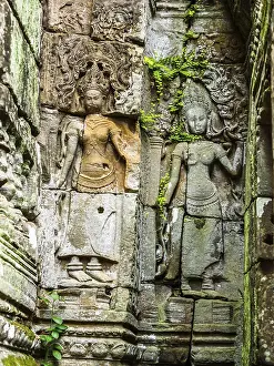 Ancient Stone Carving of Apsara at at Ankor Thom in Siem Reap