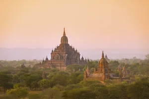 Ancient temples, pagodas, in the evening light