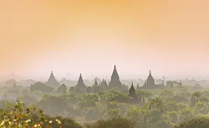 Ancient temples, pagodas in the evening light