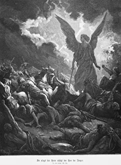 The angel of the Lord smites the army of the Assyrians